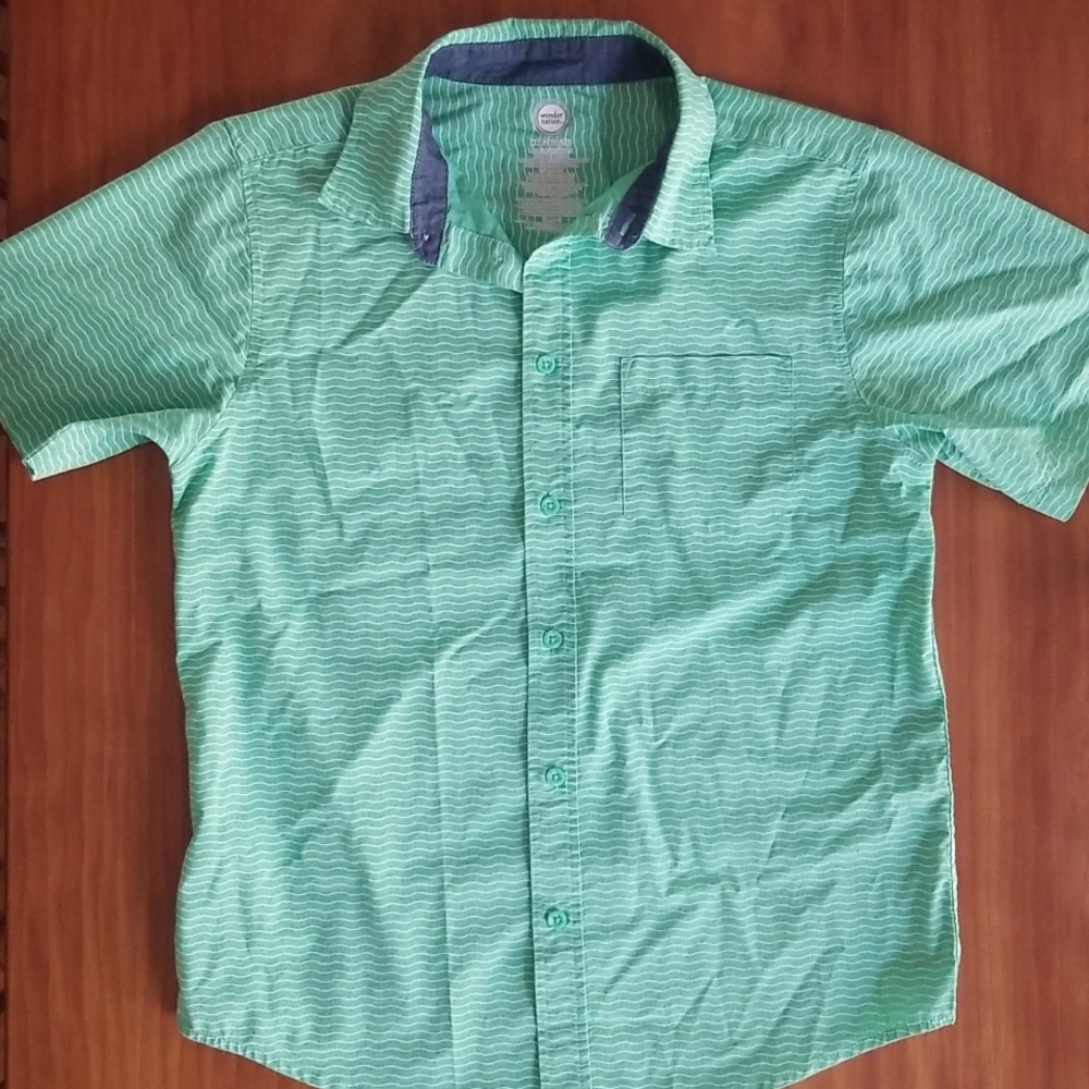 Green/white striped buton down, Boys 18